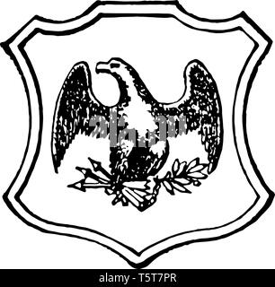 Mississippi great seal adopted in 1798 and become state seal in 1817 which is black and white in colour vintage line drawing. Stock Vector