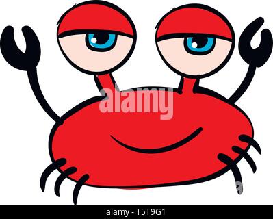 Red crab with blue eyes vector illustration on white background. Stock Vector