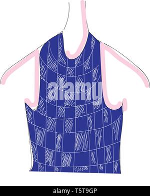 Blue and white square patterned shirt hanging on a dress hanger vector illustration on white background. Stock Vector