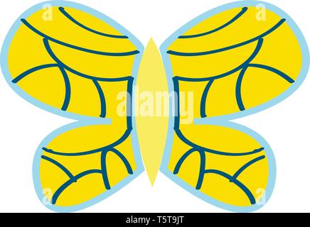 Yellow butterfly with blue ornaments vector illustration on white background. Stock Vector