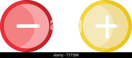 Red minus and yellow plus buttons vector illustration on white background. Stock Vector