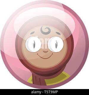 Cartoon character of a smiling arab girl in a hijab vector illustration in pink circle on white background. Stock Vector