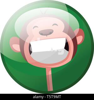 Cartoon character of a smiling monkey vector illustration in green circle on white background. Stock Vector
