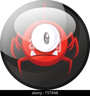 Cartoon character of a red spider looking monster with one eye vector illustration in black circle on white background. Stock Vector