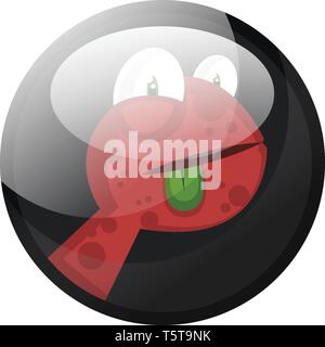 Cartoon character of dark red snake with green tounge vector illustration in l grey circle on white background. Stock Vector