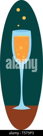 Champagne glass in dark blue-green eclipse vector illustration on white background. Stock Vector