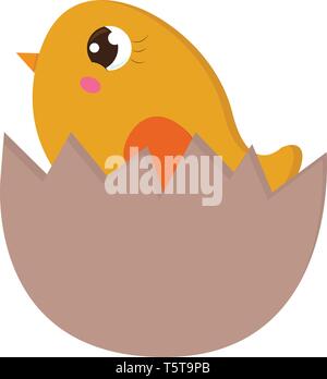 Yellow chick in an egg shell vector illustration on white background. Stock Vector