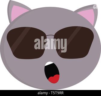 Grey cat with sunglasses vector illustration on white background. Stock Vector