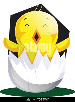 Easter chick hatching from egg shell illustrated web vector on white background Stock Vector