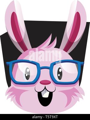 Happy face of pink easter bunny with eyeglasses illustration web vector on white background Stock Vector