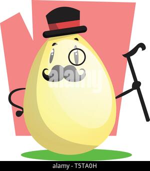 Gallant Easter egg with monocle and top hat illustration web vector on a white background Stock Vector