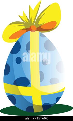 Blue Easter egg decorated with a bow illustration web vector on a white background Stock Vector