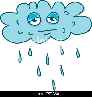 A cartoon of a stressed cloud raining vector color drawing or illustration Stock Vector
