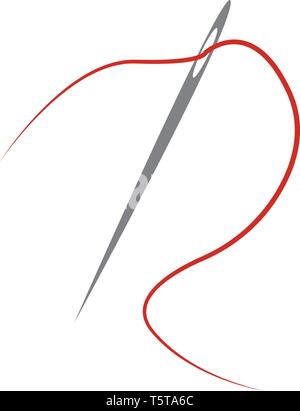 A red thread passing from a gray needle vector color drawing or illustration Stock Vector