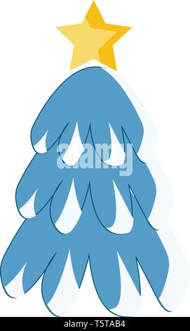 A snow covered pine tree with a golden star on the top symbolizing Christmas vector color drawing or illustration Stock Vector