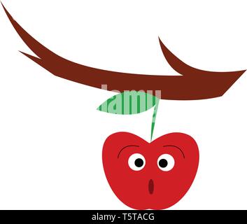 A surprised apple on a branch vector or color illustration Stock Vector