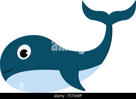 Clipart of a smiling blue-colored whale while swimming has a streamlined torpedo-shaped body with fins curved backward and a big round eye vector colo Stock Vector