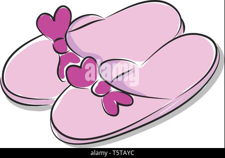 Pink ladies slippers with purple bow vector illustration on white background Stock Vector