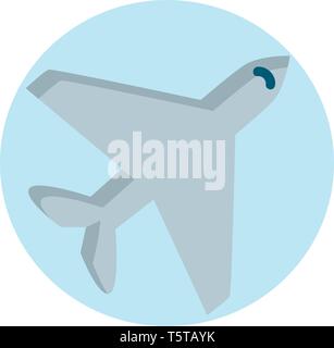 Grey airplane in light blue circle vector illustration on white background Stock Vector