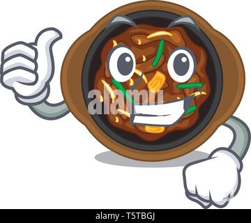 Thumbs up bulgogi in a the bowl cartoon Stock Vector