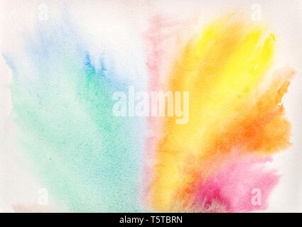 multicolored watercolor background on textured paper. colorful watercolor wash and spots Stock Photo