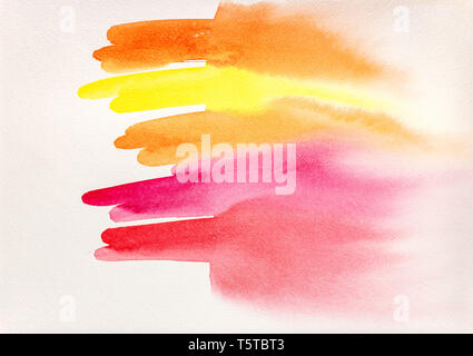 abstract multicolored watercolor brush strokes painted on textured paper background Stock Photo