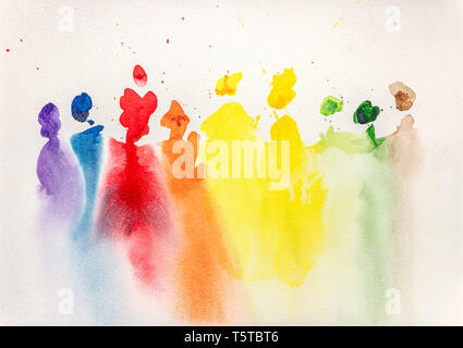 colorful watercolor rainbow background. watercolor wash and stains on white background Stock Photo