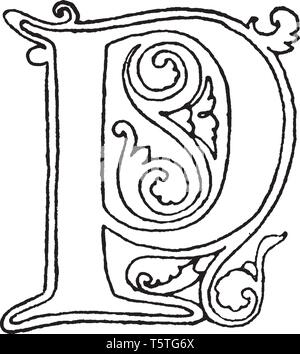 A letter P in Gothic Uncial, vintage line drawing or engraving illustration Stock Vector