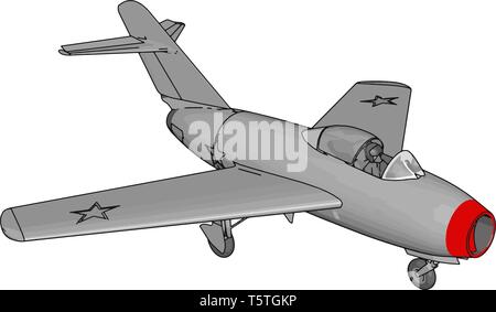 Grey jet plane with three stars and red nose vectore illustration on white background Stock Vector