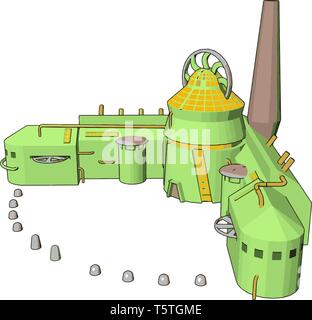 3D vector illustration of a manufacturing building white background Stock Vector