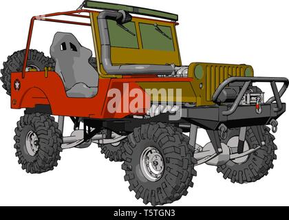 Dark green and red sand buggy with grey tiers vector illustration on white background Stock Vector