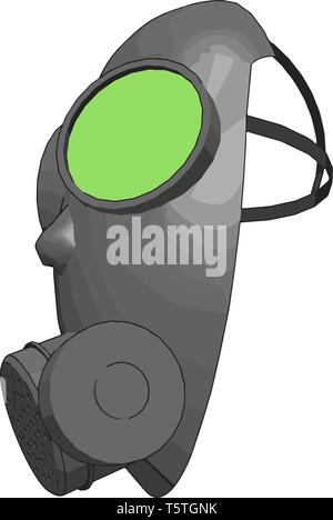 Grey gas mask with green detailes vector illustration on white background Stock Vector