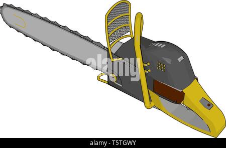 3D vector illustration of a grey and yellow chain saw white background Stock Vector