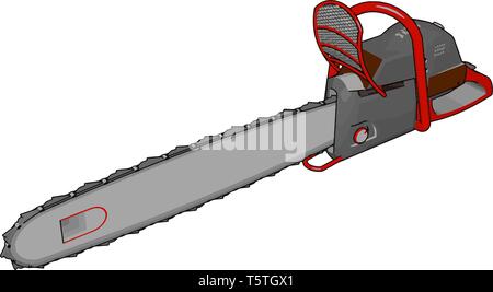 3D vector illustration of a grey and red chain saw white background Stock Vector