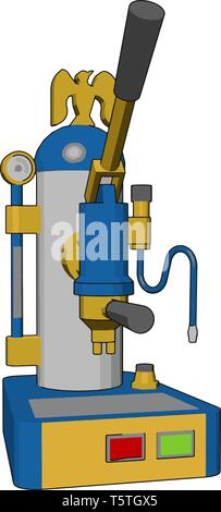 3D vector illustration of a blue and yellow coffee maker white background Stock Vector