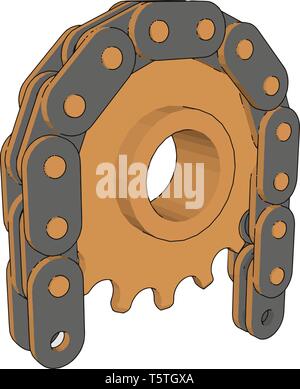 3D vector illustration of  a free wheel and chain white background Stock Vector