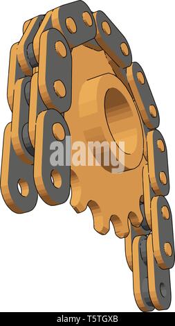 3D vector illustration of  a free wheel and chain white background Stock Vector
