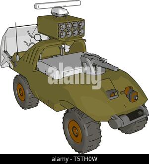 3D vector illustration on white background of a military missile launch vehicle Stock Vector