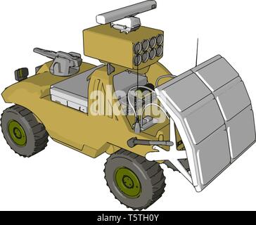 3D vector illustration on white background of a military missile launch vehicle Stock Vector