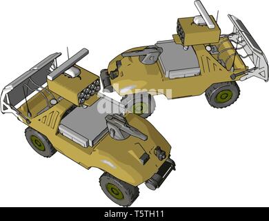 3D vector illustration on white background of military missile launch vehicles Stock Vector