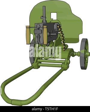 3D vector illustration on white background  of a green  military cannon Stock Vector