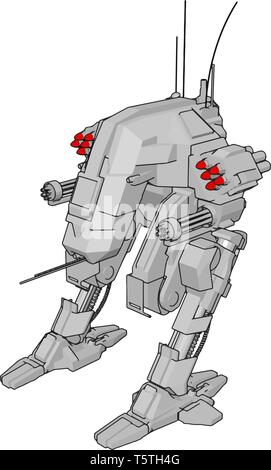 Sci-fi cartoon of a grey robot vector illustration on white background Stock Vector