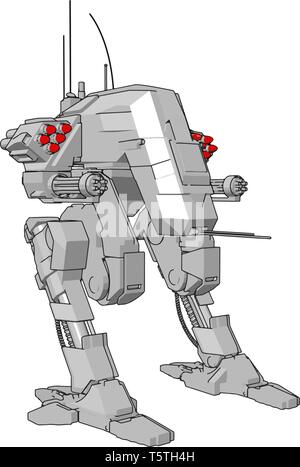 Simple vector illustration of a grey robot standing white background Stock Vector