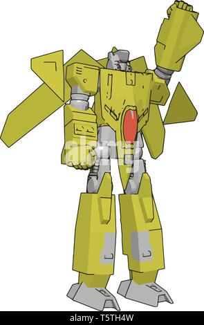 Grey and yellow robot vector illustration  white background Stock Vector