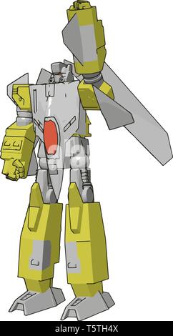 Grey and yellow robot vector illustration on white background Stock Vector