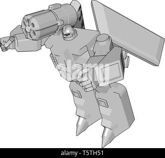 Grey fantasy robot vector illustration on white background Stock Vector
