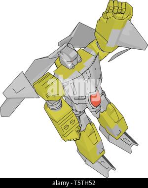 Vector illustration of a grey and yellow robot white background Stock Vector