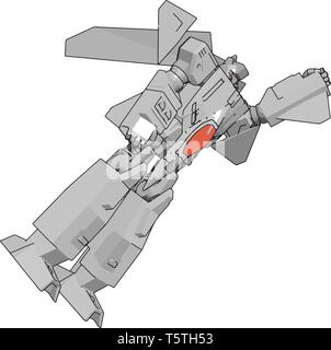 Grey fantasy robot vector illustration on white background Stock Vector
