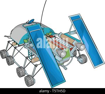 Sci-fi space rover vector illustration on white background Stock Vector