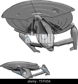 Fantasy Imperial spaceship vector illustration on white background Stock Vector